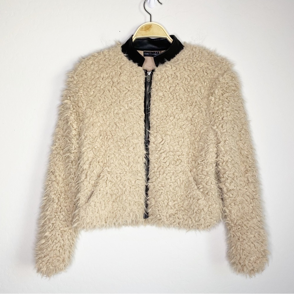 Stella + Lorenzo Love Token Faux Fur Teddy Jacket Cream Size XS